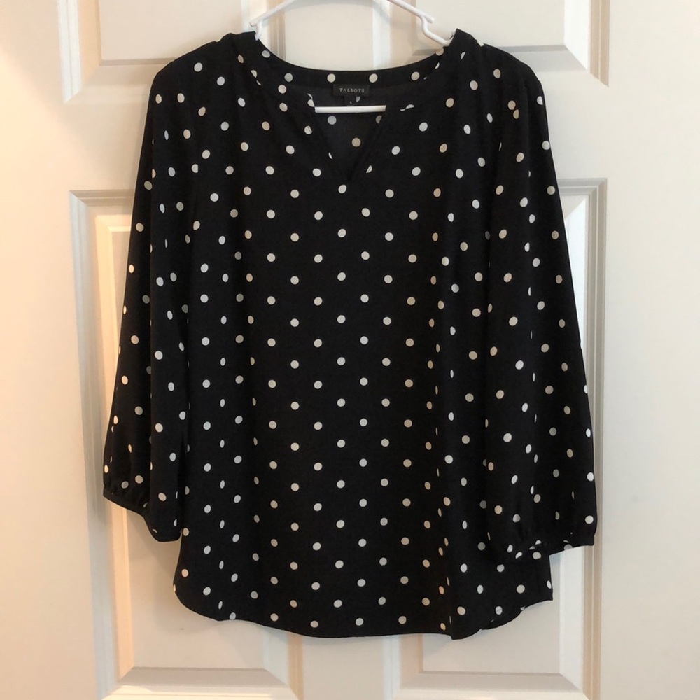 Talbots Black w/white polka dots blouse